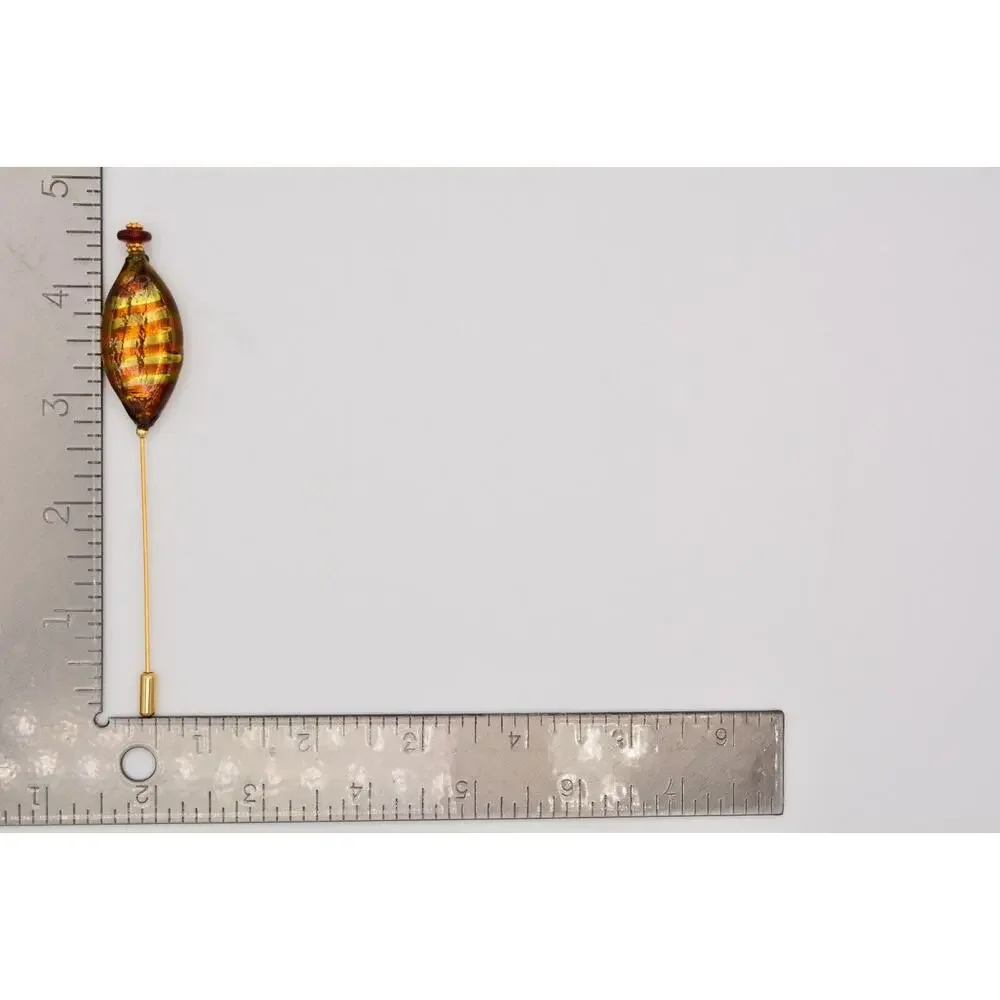 Vintage Murano Glass Stick Pin Gold Tone Artisan Blown Yellow Brown Amber BinAT